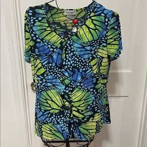 🦋🦋🦋BOGOHO 🦋🦋🦋Serengeti Vibrant Blue and Green Butterfly Blouse-Large
